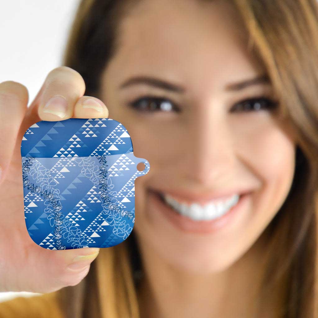 Hawaii Royal Blue Kapa AirPods Case Vintage 'Ohe Kāpala Motifs Mix Plumeria Leis