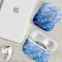 Hawaii Royal Blue Kapa AirPods Case Vintage 'Ohe Kāpala Motifs Mix Plumeria Leis