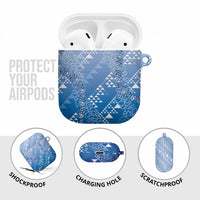 Hawaii Royal Blue Kapa AirPods Case Vintage 'Ohe Kāpala Motifs Mix Plumeria Leis