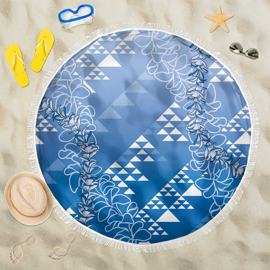 Hawaii Royal Blue Kapa Beach Blanket Vintage 'Ohe Kāpala Motifs Mix Plumeria Leis