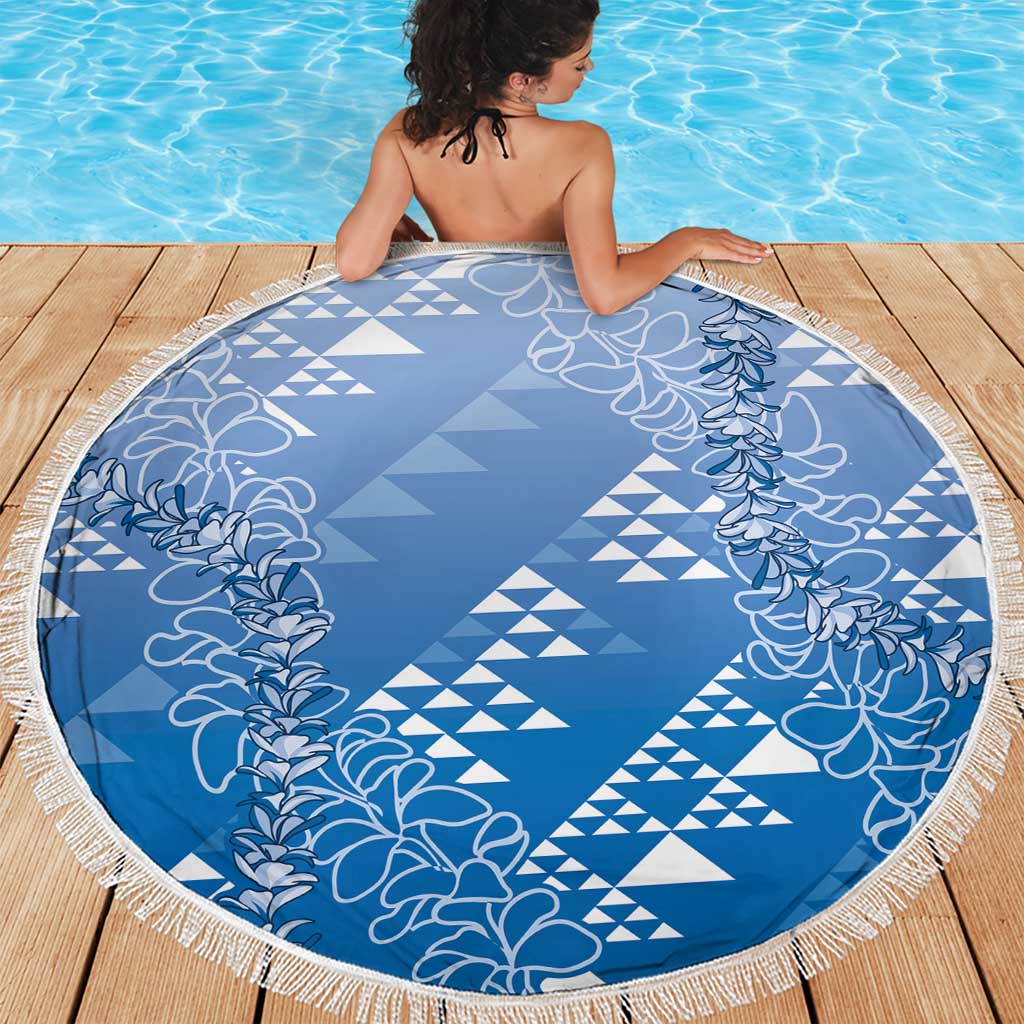 Hawaii Royal Blue Kapa Beach Blanket Vintage 'Ohe Kāpala Motifs Mix Plumeria Leis