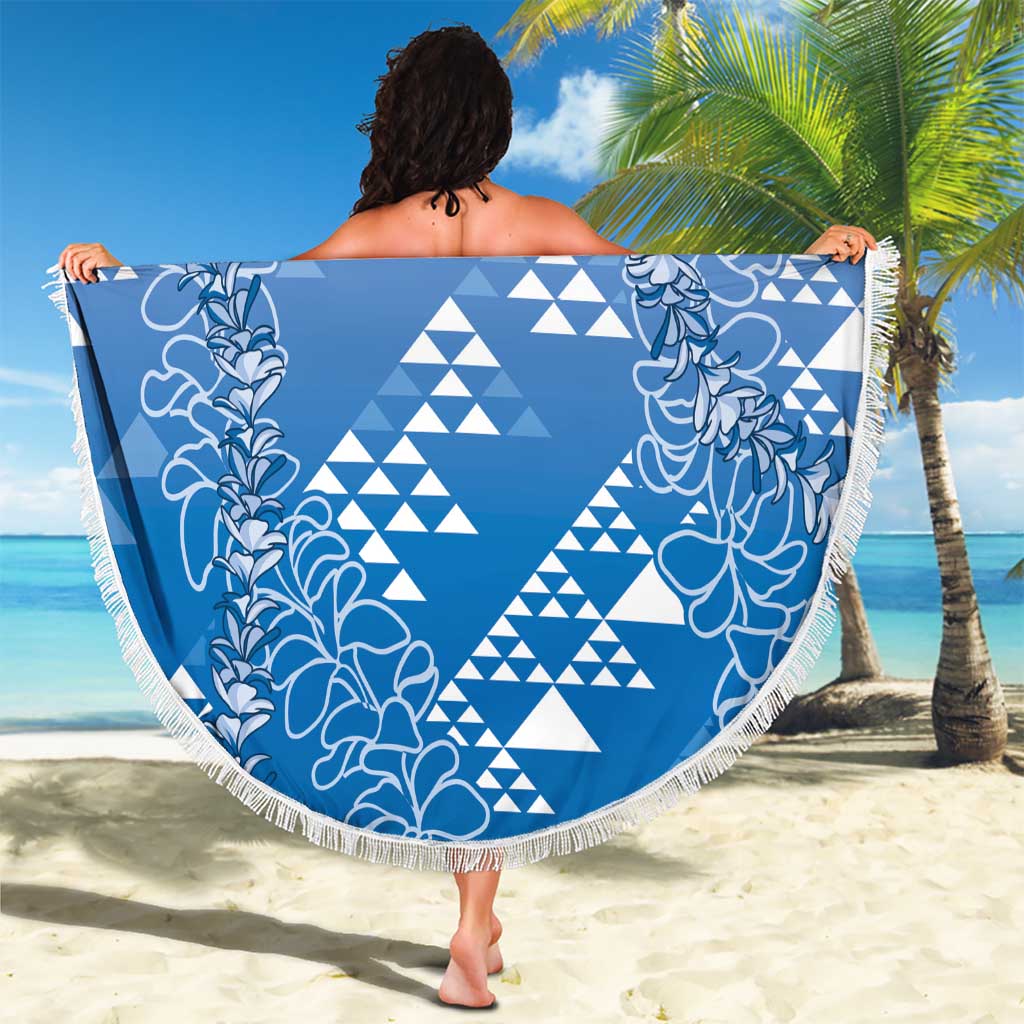 Hawaii Royal Blue Kapa Beach Blanket Vintage 'Ohe Kāpala Motifs Mix Plumeria Leis