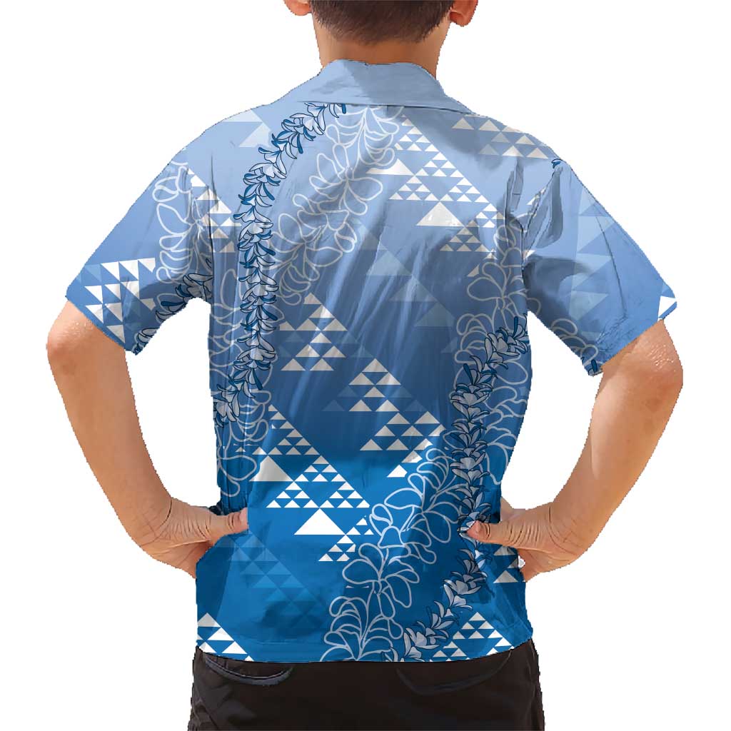 Hawaii Royal Blue Kapa Family Matching Long Sleeve Bodycon Dress and Hawaiian Shirt Vintage 'Ohe Kāpala Motifs Mix Plumeria Leis