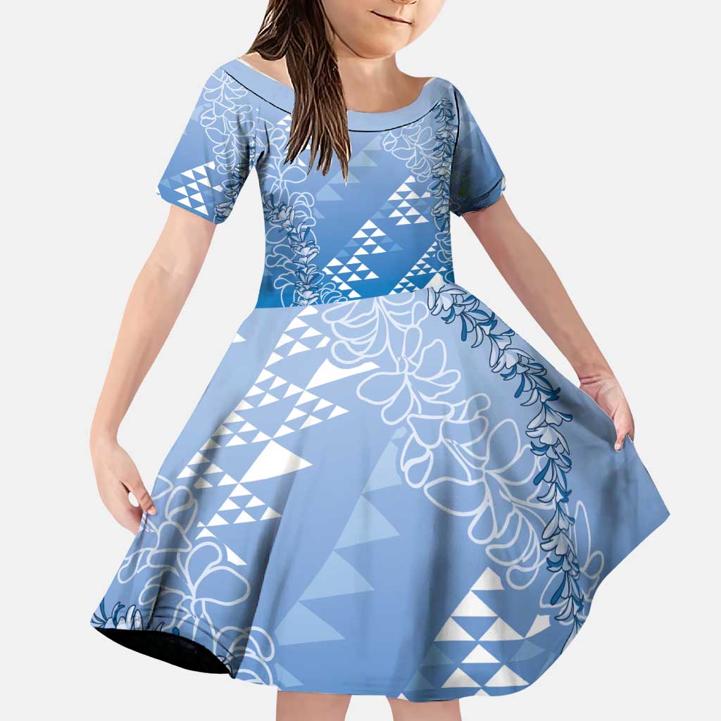 Hawaii Royal Blue Kapa Family Matching Long Sleeve Bodycon Dress and Hawaiian Shirt Vintage 'Ohe Kāpala Motifs Mix Plumeria Leis