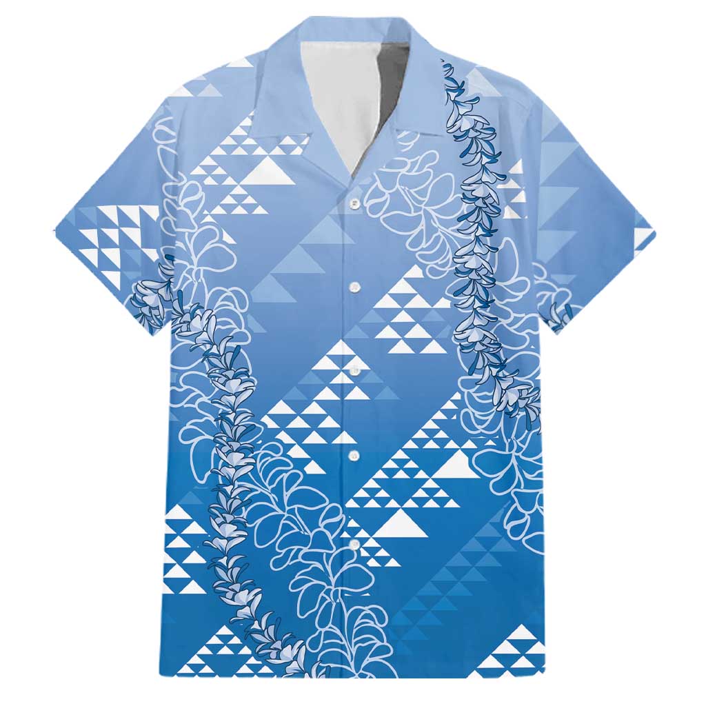 Hawaii Royal Blue Kapa Family Matching Long Sleeve Bodycon Dress and Hawaiian Shirt Vintage 'Ohe Kāpala Motifs Mix Plumeria Leis
