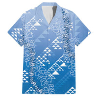 Hawaii Royal Blue Kapa Family Matching Tank Maxi Dress and Hawaiian Shirt Vintage 'Ohe Kāpala Motifs Mix Plumeria Leis