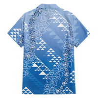 Hawaii Royal Blue Kapa Family Matching Tank Maxi Dress and Hawaiian Shirt Vintage 'Ohe Kāpala Motifs Mix Plumeria Leis