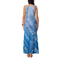 Hawaii Royal Blue Kapa Family Matching Tank Maxi Dress and Hawaiian Shirt Vintage 'Ohe Kāpala Motifs Mix Plumeria Leis