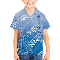 Hawaii Royal Blue Kapa Family Matching Tank Maxi Dress and Hawaiian Shirt Vintage 'Ohe Kāpala Motifs Mix Plumeria Leis