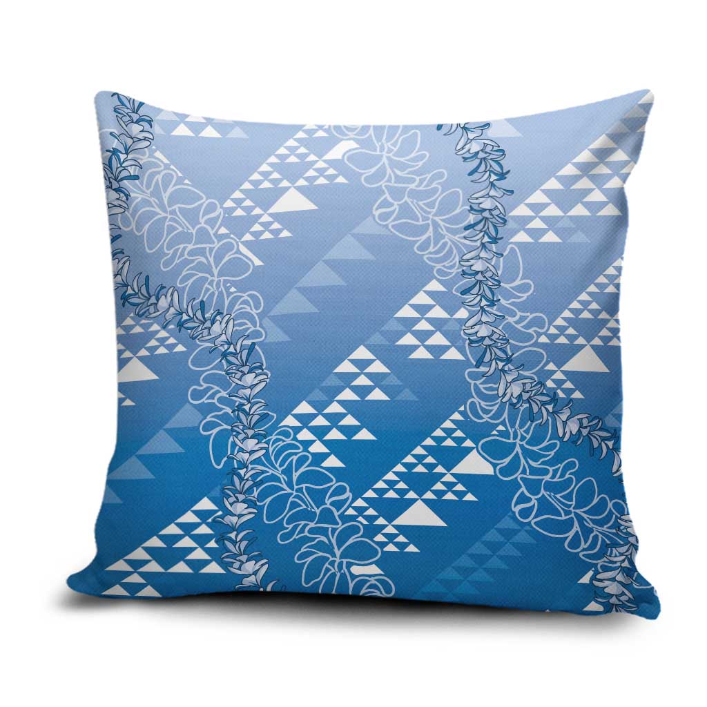 Hawaii Royal Blue Kapa Pillow Cover Vintage 'Ohe Kāpala Motifs Mix Plumeria Leis