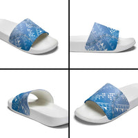 Hawaii Royal Blue Kapa Slide Sandals Vintage 'Ohe Kāpala Motifs Mix Plumeria Leis