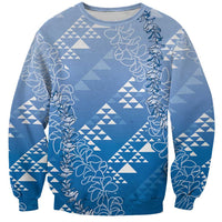 Hawaii Royal Blue Kapa Sweatshirt Vintage 'Ohe Kāpala Motifs Mix Plumeria Leis