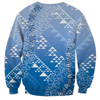 Hawaii Royal Blue Kapa Sweatshirt Vintage 'Ohe Kāpala Motifs Mix Plumeria Leis