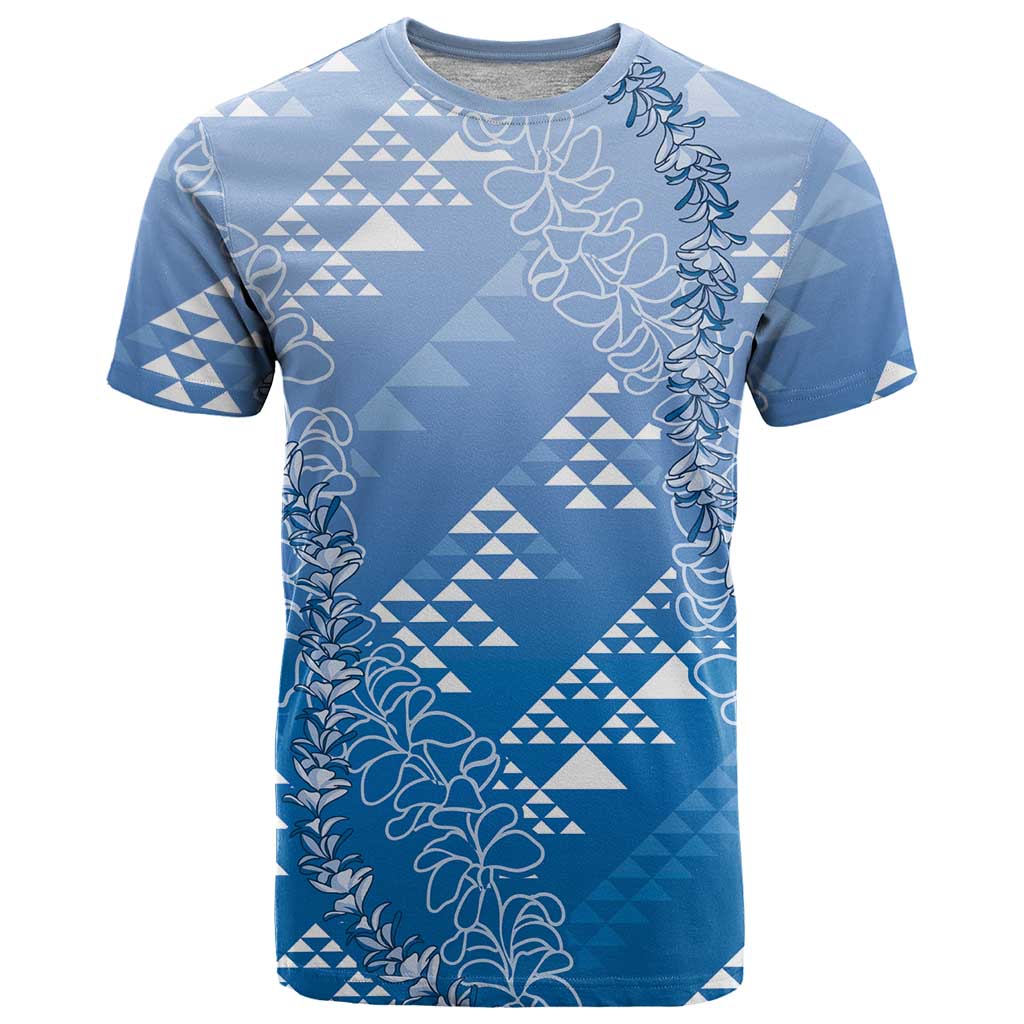 Hawaii Royal Blue Kapa T Shirt Vintage 'Ohe Kāpala Motifs Mix Plumeria Leis