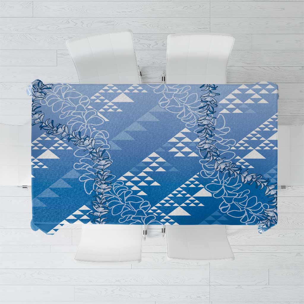 Hawaii Royal Blue Kapa Tablecloth Vintage 'Ohe Kāpala Motifs Mix Plumeria Leis