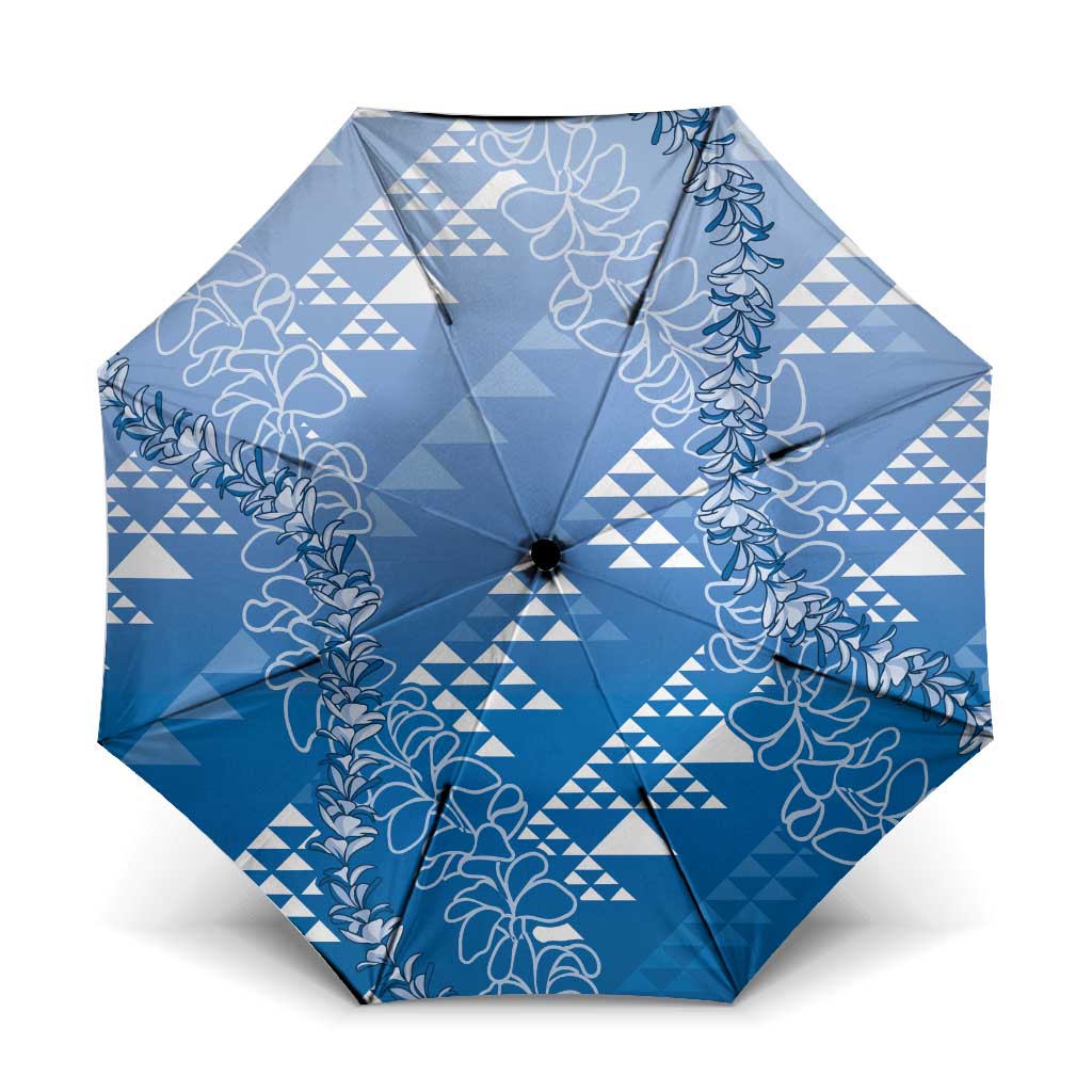 Hawaii Royal Blue Kapa Umbrella Vintage 'Ohe Kāpala Motifs Mix Plumeria Leis