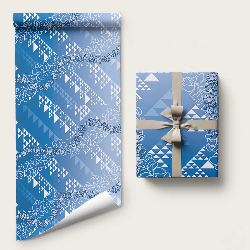 Hawaii Kapa Vintage Motifs Mix Plumeria Leis Wrapping Paper Royal Blue