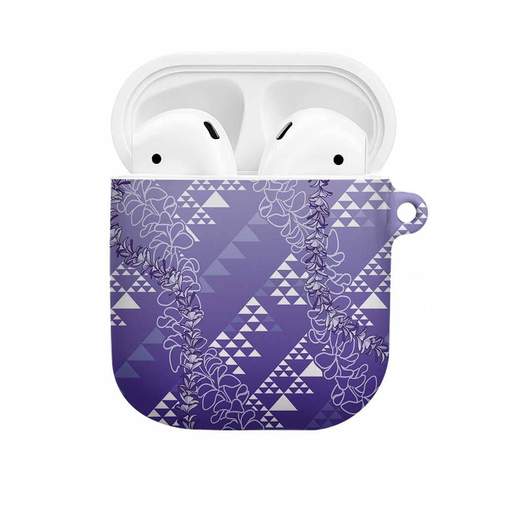 Hawaii Lavender Kapa AirPods Case Vintage 'Ohe Kāpala Motifs Mix Plumeria Leis