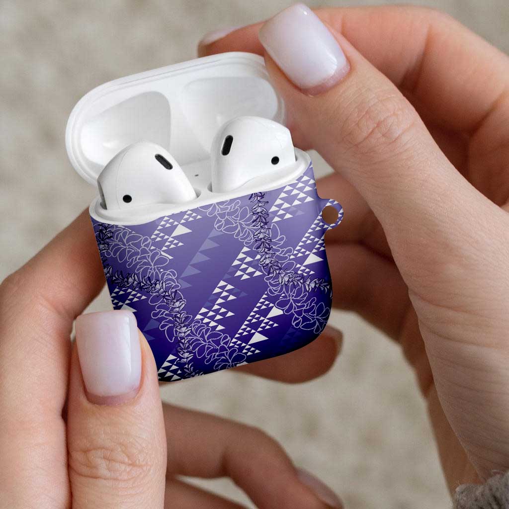 Hawaii Lavender Kapa AirPods Case Vintage 'Ohe Kāpala Motifs Mix Plumeria Leis