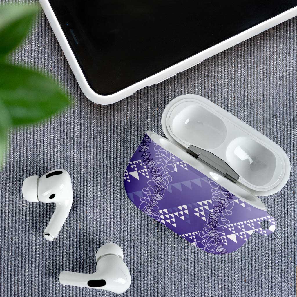 Hawaii Lavender Kapa AirPods Case Vintage 'Ohe Kāpala Motifs Mix Plumeria Leis