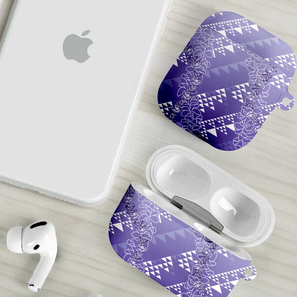 Hawaii Lavender Kapa AirPods Case Vintage 'Ohe Kāpala Motifs Mix Plumeria Leis