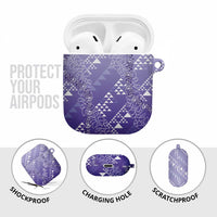 Hawaii Lavender Kapa AirPods Case Vintage 'Ohe Kāpala Motifs Mix Plumeria Leis