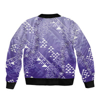 Hawaii Lavender Kapa Bomber Jacket Vintage 'Ohe Kāpala Motifs Mix Plumeria Leis LT7 - Polynesian Pride