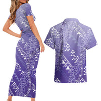 Hawaii Lavender Kapa Couples Matching Short Sleeve Bodycon Dress and Hawaiian Shirt Vintage 'Ohe Kāpala Motifs Mix Plumeria Leis