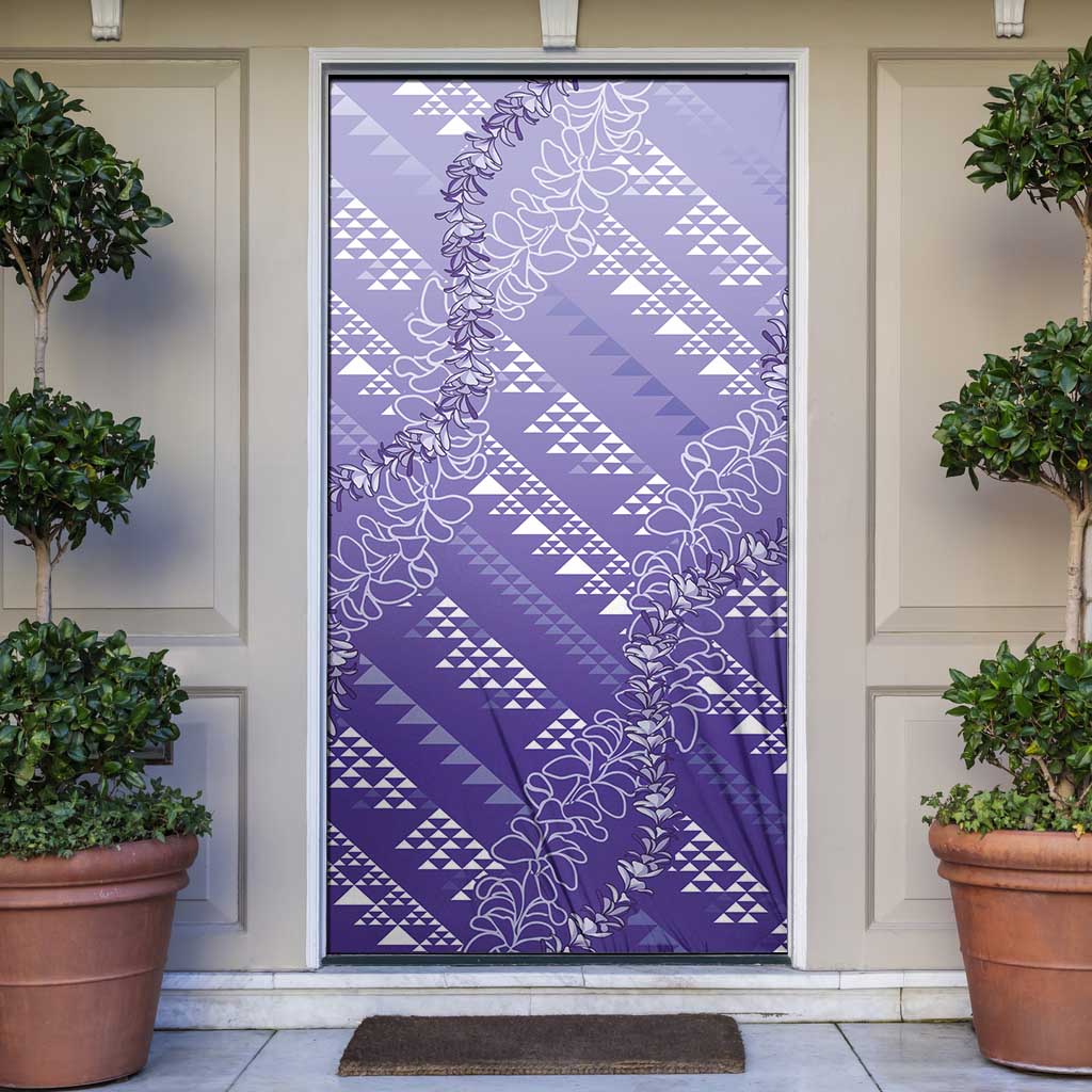 Hawaii Lavender Kapa Door Cover Vintage 'Ohe Kāpala Motifs Mix Plumeria Leis