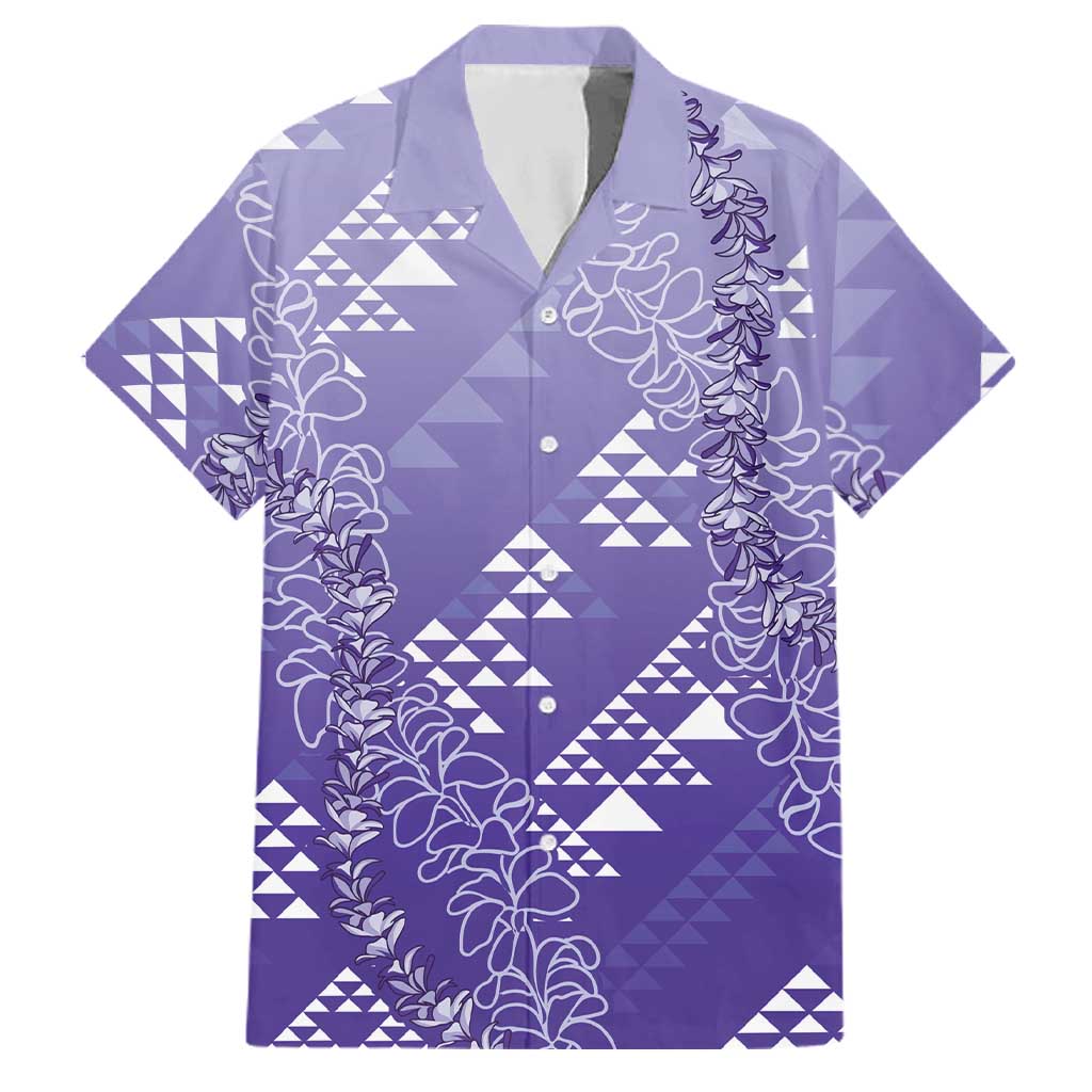 Hawaii Lavender Kapa Family Matching Long Sleeve Bodycon Dress and Hawaiian Shirt Vintage 'Ohe Kāpala Motifs Mix Plumeria Leis LT7 Dad's Shirt - Short Sleeve Lavender - Polynesian Pride