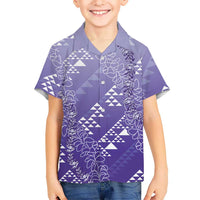 Hawaii Lavender Kapa Family Matching Long Sleeve Bodycon Dress and Hawaiian Shirt Vintage 'Ohe Kāpala Motifs Mix Plumeria Leis LT7 Son's Shirt Lavender - Polynesian Pride