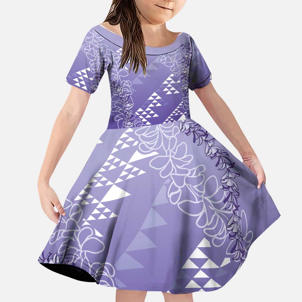 Hawaii Lavender Kapa Family Matching Mermaid Dress and Hawaiian Shirt Vintage 'Ohe Kāpala Motifs Mix Plumeria Leis LT7 Daughter's Dress Lavender - Polynesian Pride