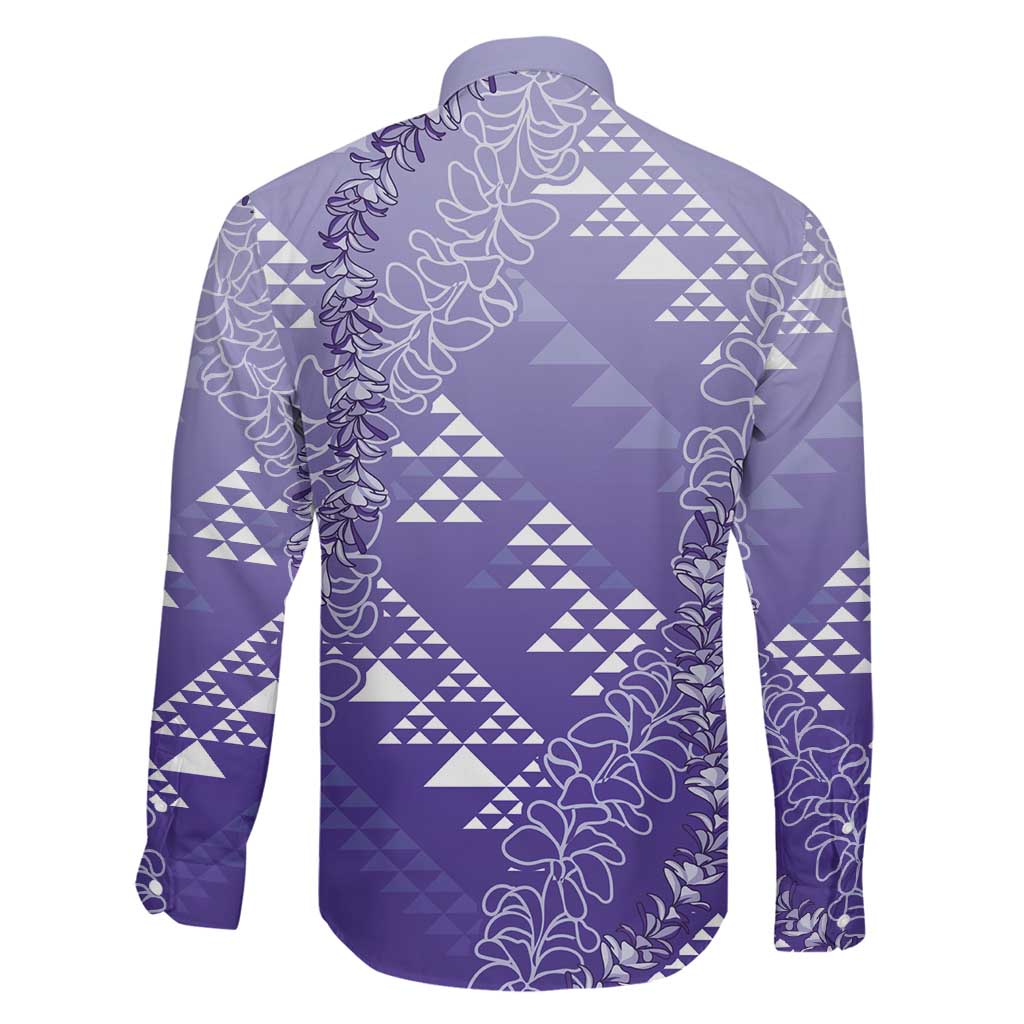 Hawaii Lavender Kapa Family Matching Off Shoulder Maxi Dress and Hawaiian Shirt Vintage 'Ohe Kāpala Motifs Mix Plumeria Leis LT7 - Polynesian Pride