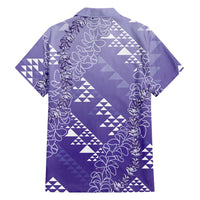 Hawaii Lavender Kapa Family Matching Off Shoulder Short Dress and Hawaiian Shirt Vintage 'Ohe Kāpala Motifs Mix Plumeria Leis LT7 - Polynesian Pride