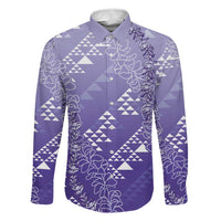 Hawaii Lavender Kapa Family Matching Tank Maxi Dress and Hawaiian Shirt Vintage 'Ohe Kāpala Motifs Mix Plumeria Leis LT7 Dad's Shirt - Long Sleeve Lavender - Polynesian Pride