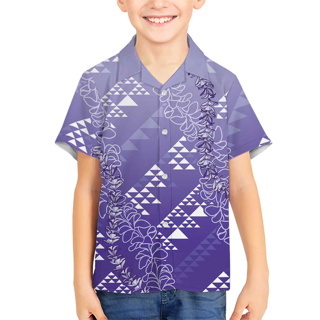 Hawaii Lavender Kapa Family Matching Tank Maxi Dress and Hawaiian Shirt Vintage 'Ohe Kāpala Motifs Mix Plumeria Leis LT7 Son's Shirt Lavender - Polynesian Pride