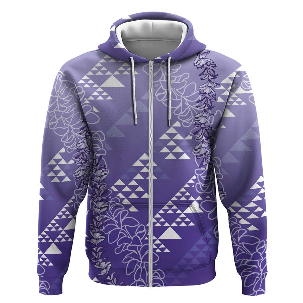 Hawaii Lavender Kapa Hoodie Vintage 'Ohe Kāpala Motifs Mix Plumeria Leis LT7 Zip Hoodie Lavender - Polynesian Pride