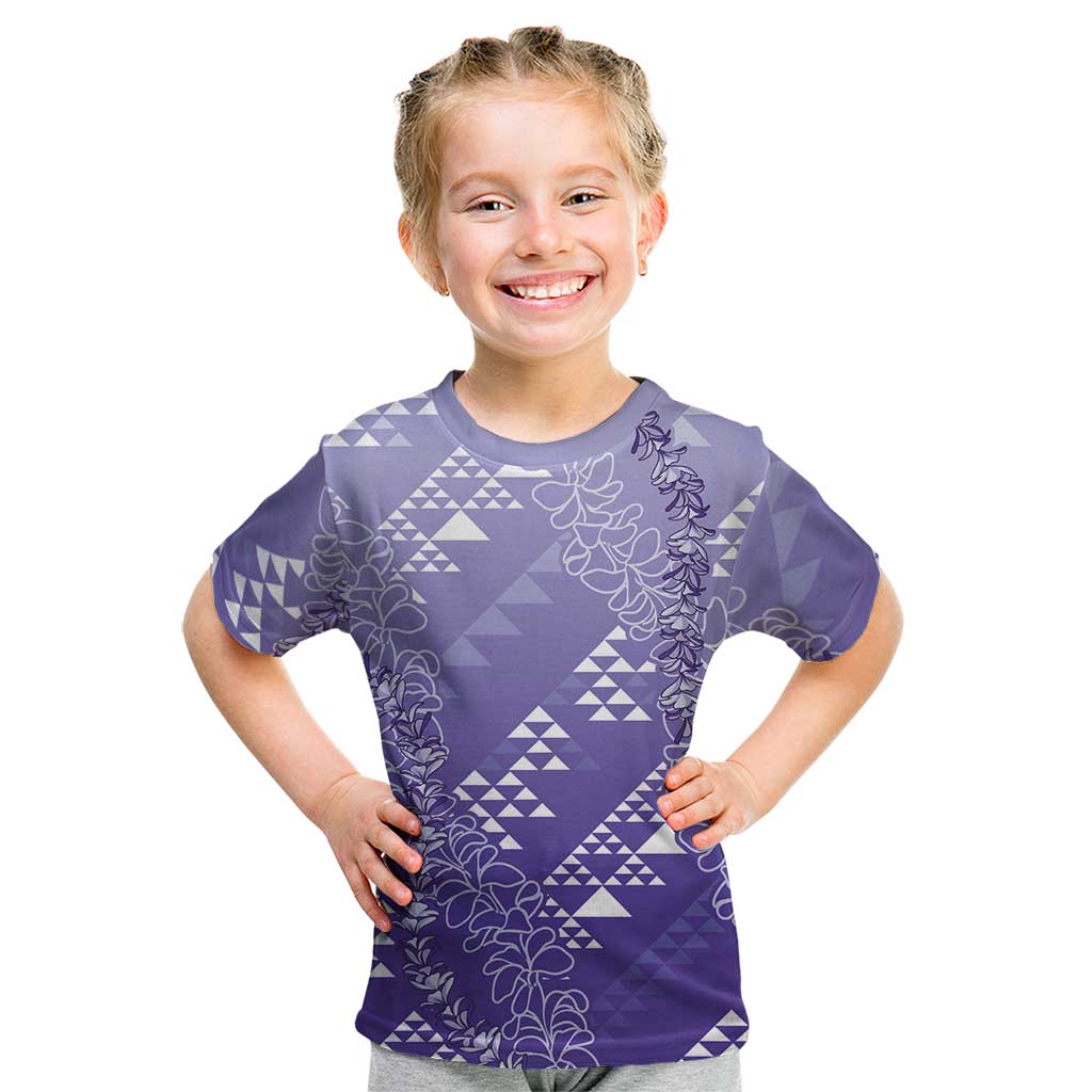Hawaii Lavender Kapa Kid T Shirt Vintage 'Ohe Kāpala Motifs Mix Plumeria Leis