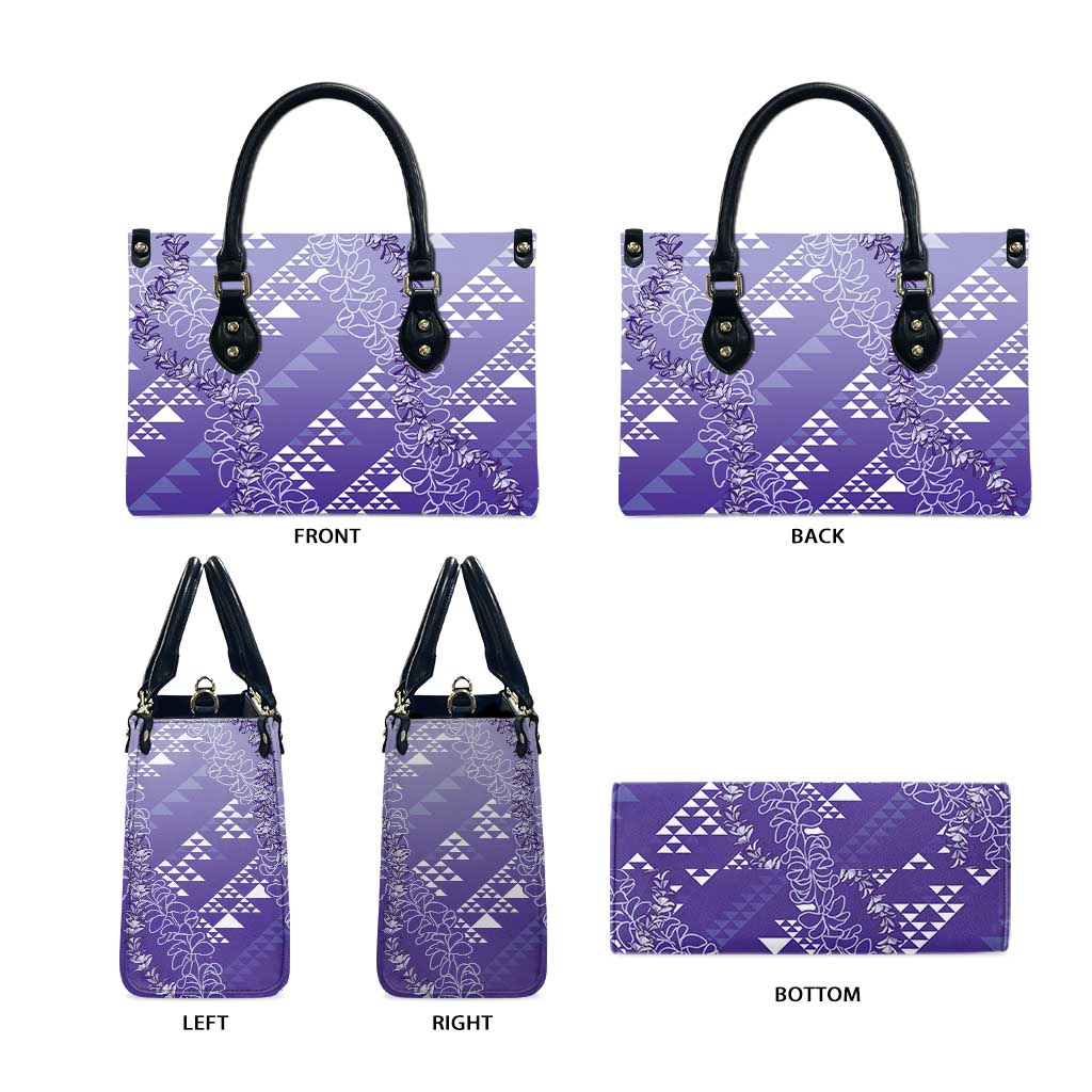 Hawaii Lavender Kapa Leather Bag Vintage 'Ohe Kāpala Motifs Mix Plumeria Leis
