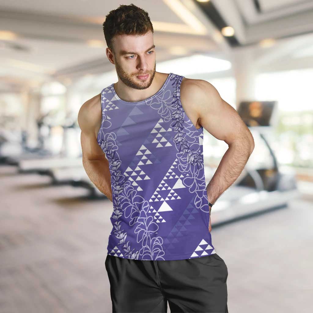 Hawaii Lavender Kapa Men Tank Top Vintage 'Ohe Kāpala Motifs Mix Plumeria Leis