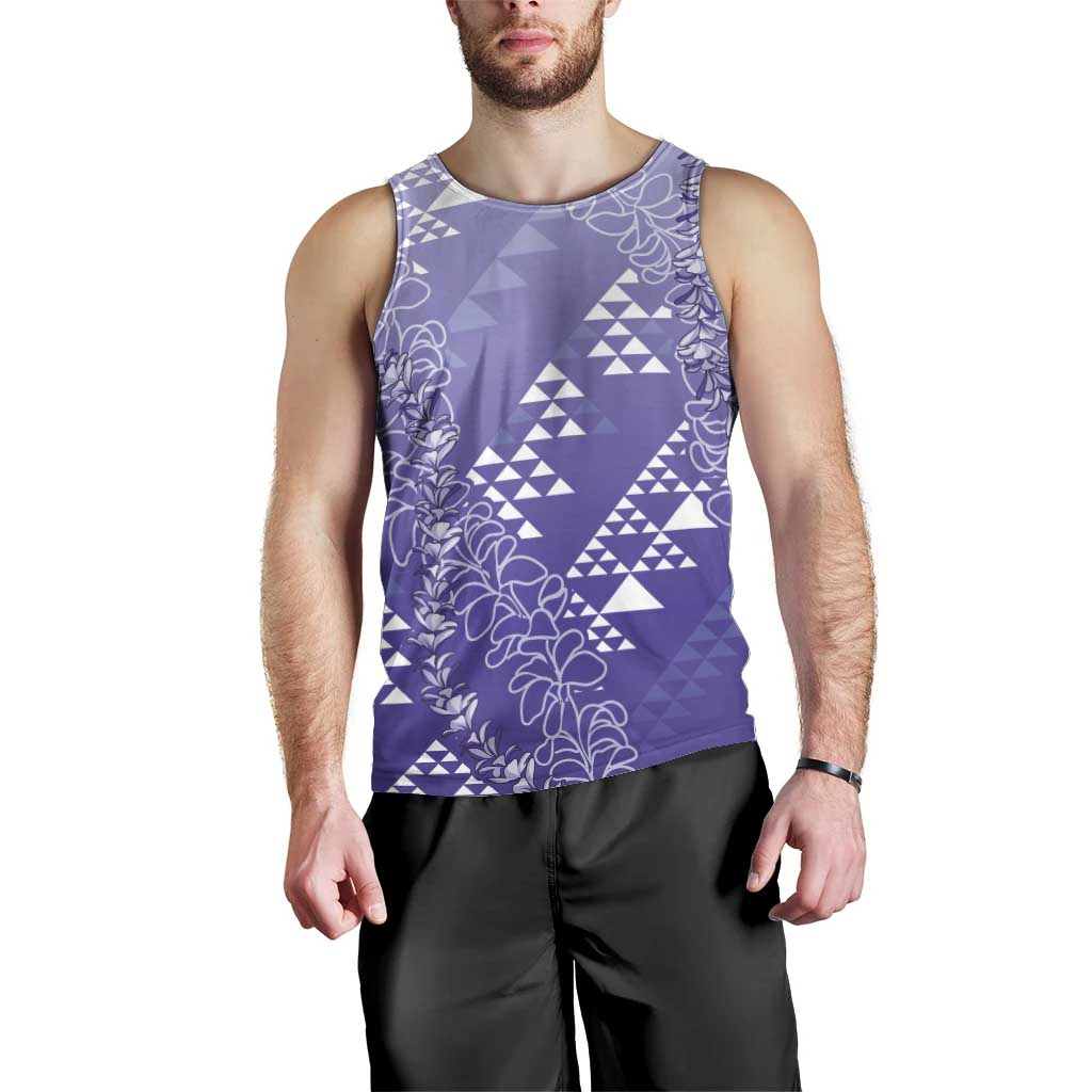 Hawaii Lavender Kapa Men Tank Top Vintage 'Ohe Kāpala Motifs Mix Plumeria Leis