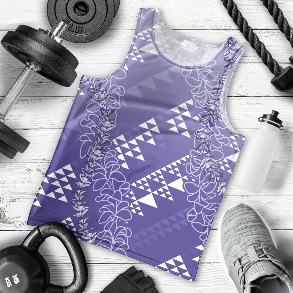 Hawaii Lavender Kapa Men Tank Top Vintage 'Ohe Kāpala Motifs Mix Plumeria Leis