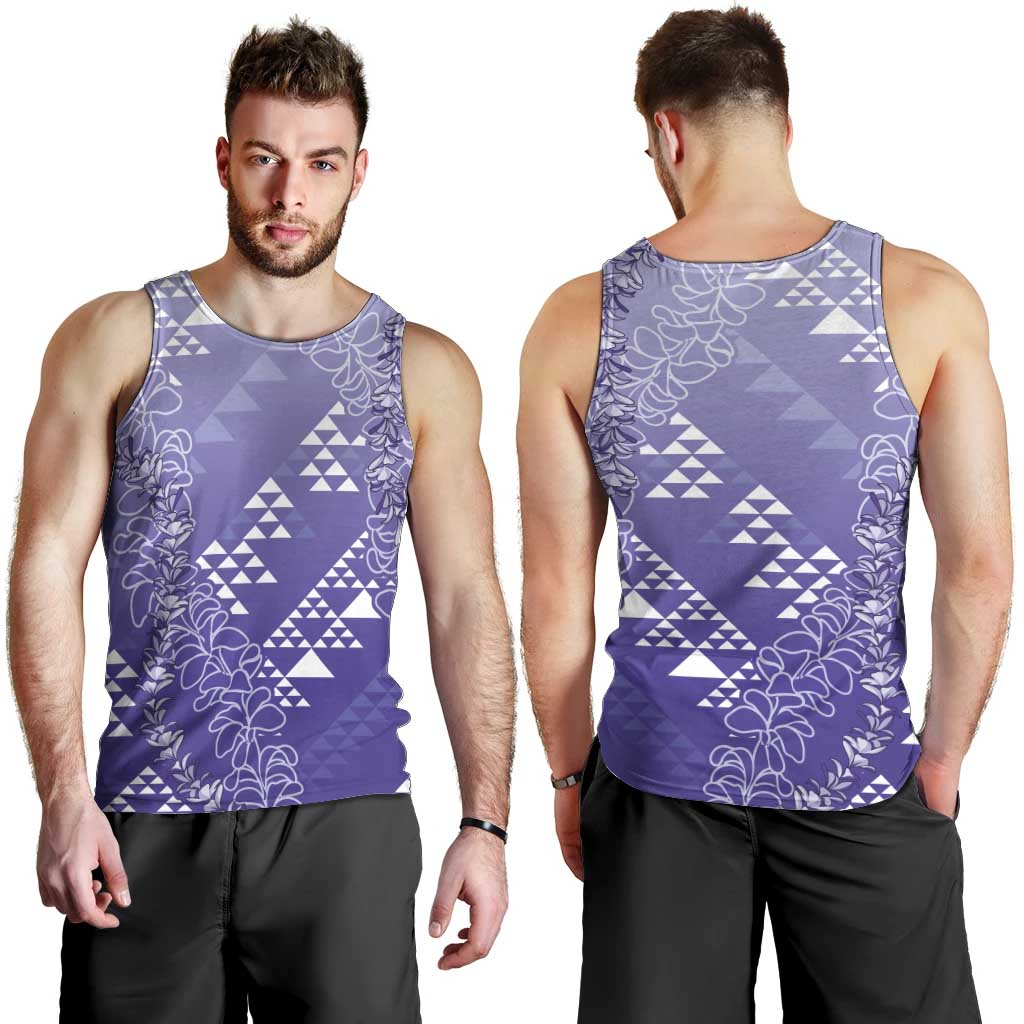 Hawaii Lavender Kapa Men Tank Top Vintage 'Ohe Kāpala Motifs Mix Plumeria Leis