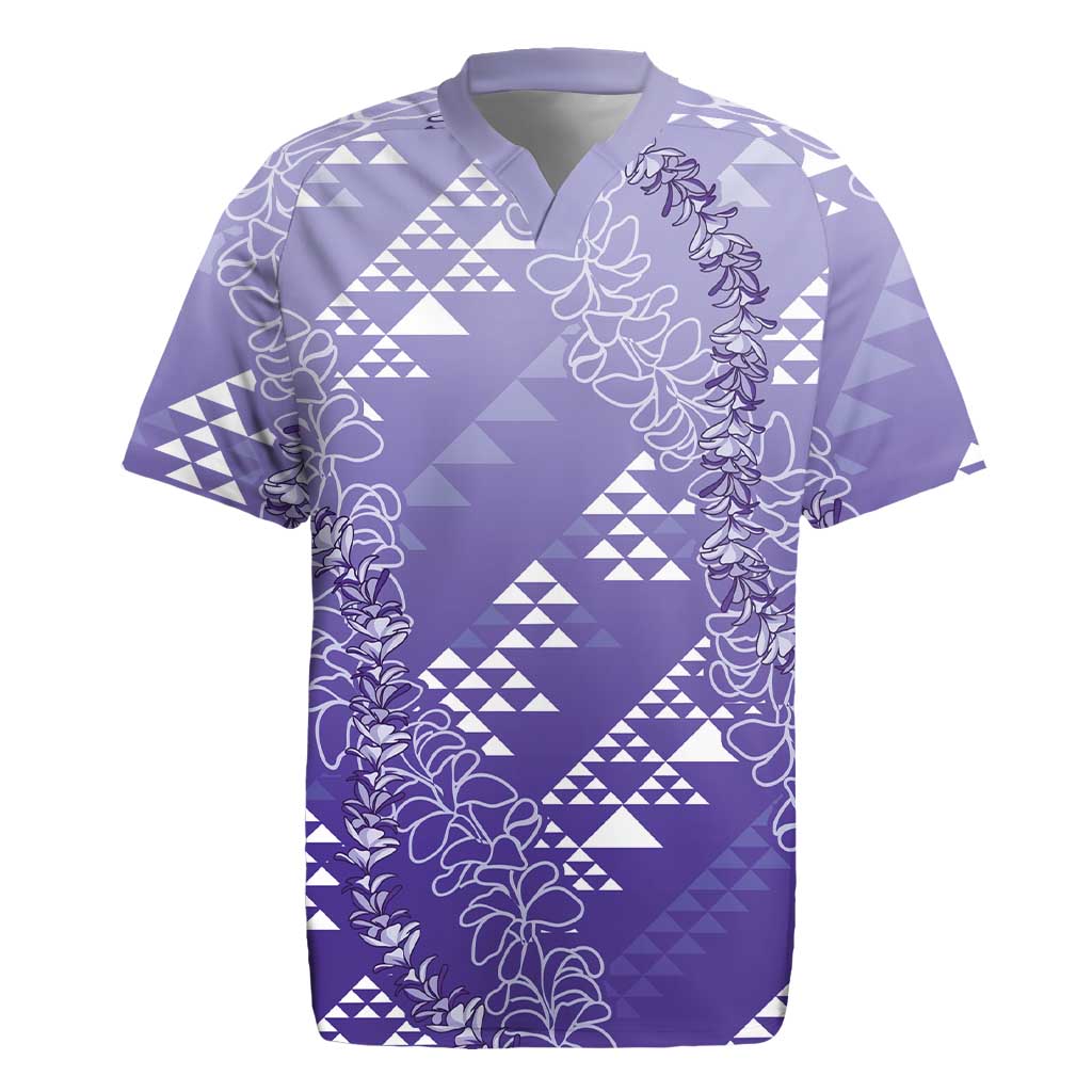 Hawaii Lavender Kapa Rugby Jersey Vintage 'Ohe Kāpala Motifs Mix Plumeria Leis LT7 Lavender - Polynesian Pride