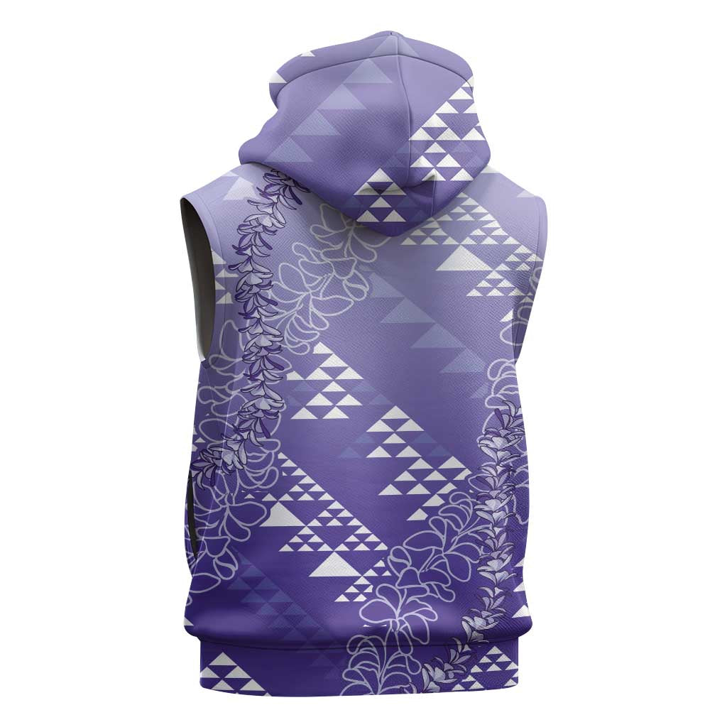 Hawaii Lavender Kapa Sleeveless Zip Hoodie Vintage 'Ohe Kāpala Motifs Mix Plumeria Leis