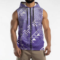 Hawaii Lavender Kapa Sleeveless Zip Hoodie Vintage 'Ohe Kāpala Motifs Mix Plumeria Leis