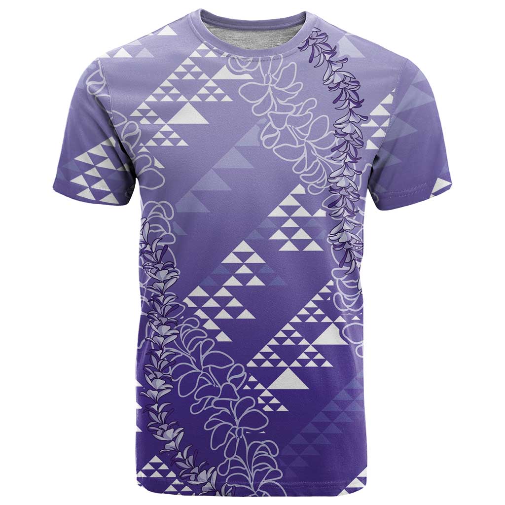 Hawaii Lavender Kapa T Shirt Vintage 'Ohe Kāpala Motifs Mix Plumeria Leis