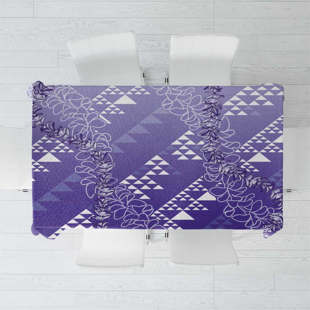 Hawaii Lavender Kapa Tablecloth Vintage 'Ohe Kāpala Motifs Mix Plumeria Leis