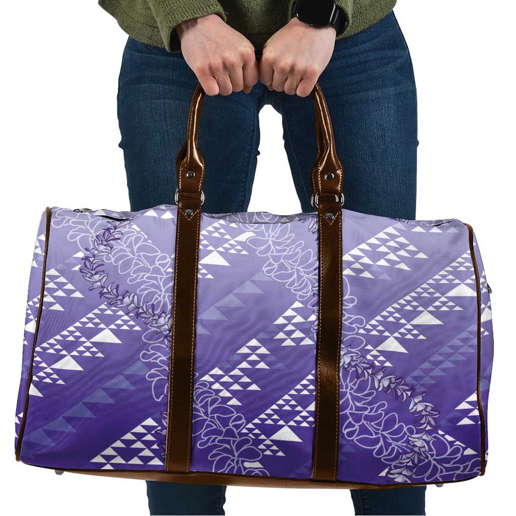 Hawaii Lavender Kapa Travel Bag Vintage 'Ohe Kāpala Motifs Mix Plumeria Leis