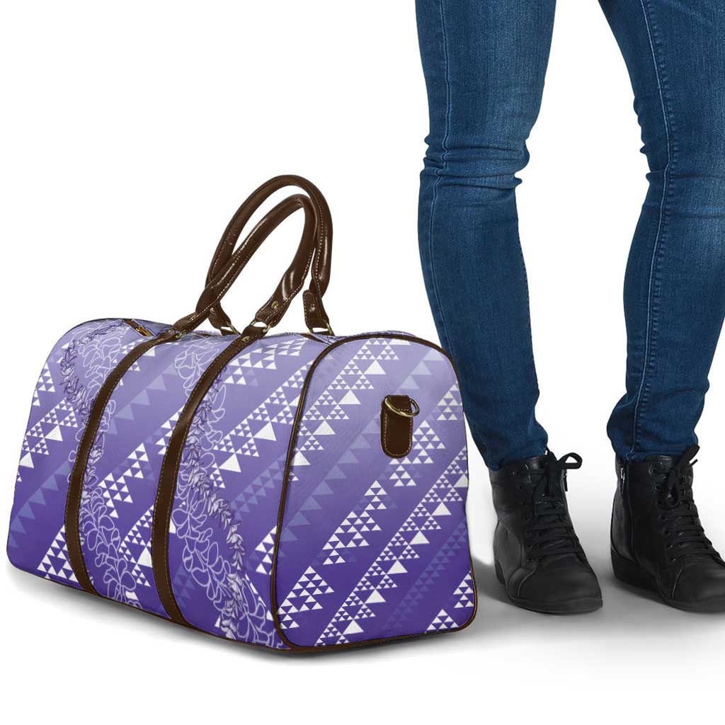 Hawaii Lavender Kapa Travel Bag Vintage 'Ohe Kāpala Motifs Mix Plumeria Leis